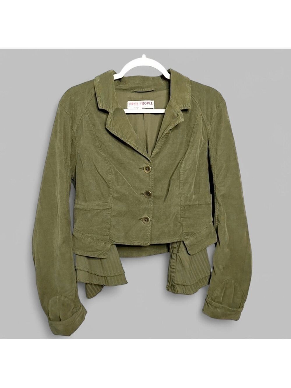 Free People Army Green Corduroy Heritage Jacket with Vest Size M-like new - Picture 2 of 15